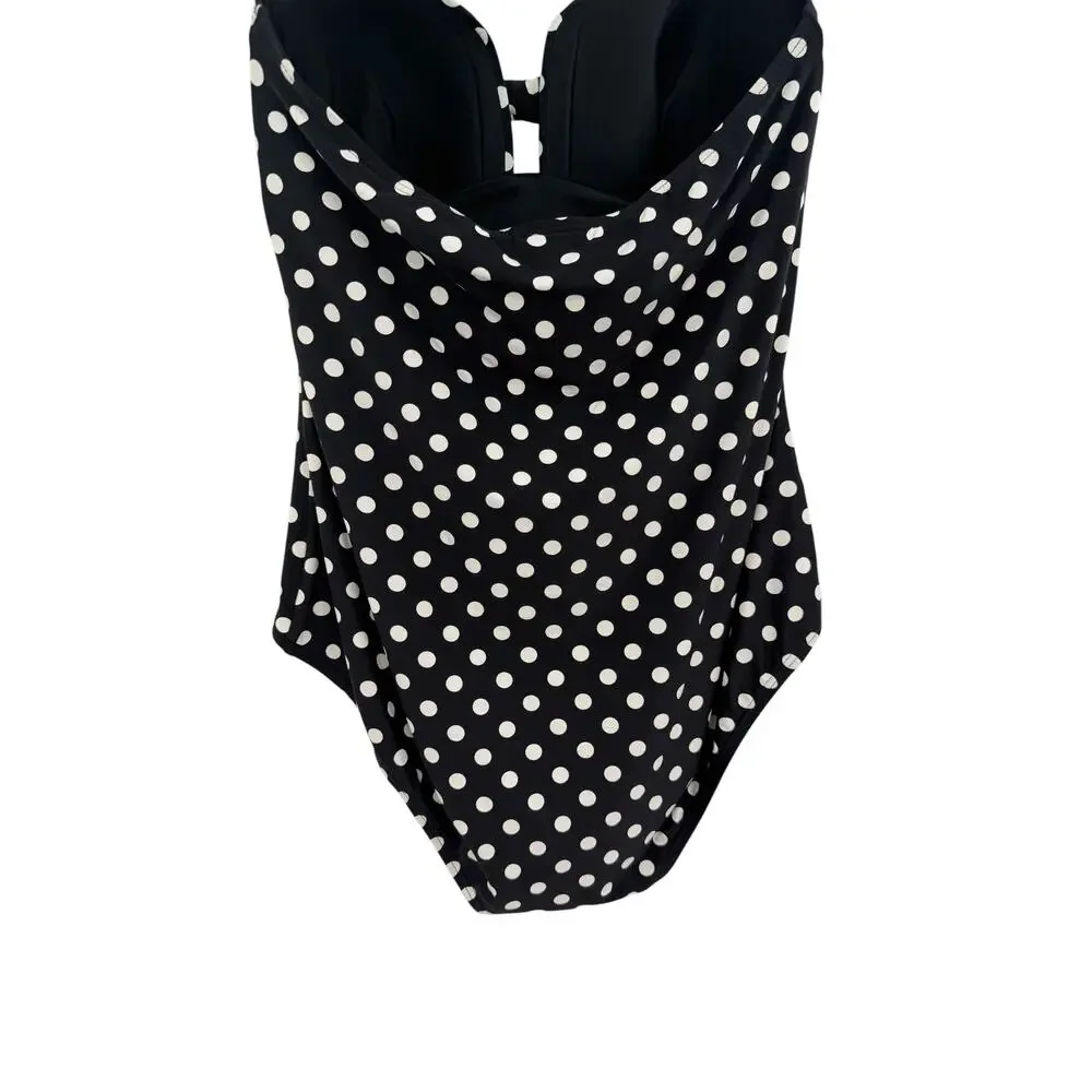Kate Spade New York Polka Dot One Piece Swimsuit Bow Front Black White Large - Picture 8 of 10